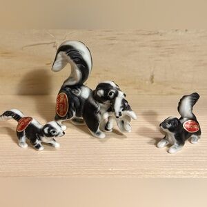 Charming Black and White Skunk Bone China Figurine Set